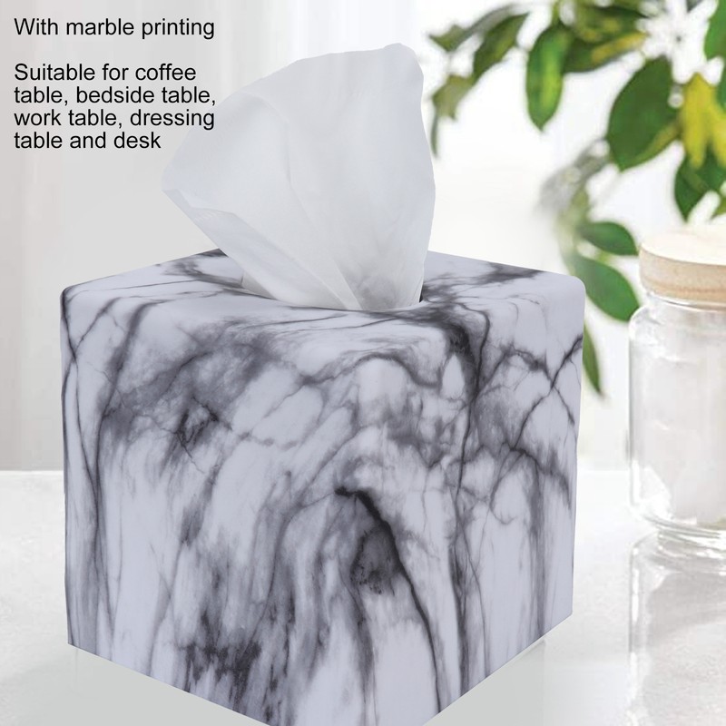 Tissue Box with Marble Printing Square Toilet Paper Holder for