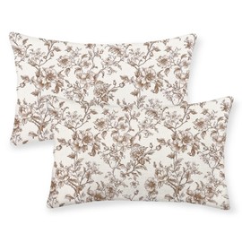 GOLIANDA Brown Pillow Covers 12x20 Inch Set of 2 Chinoiserie Floral Throw Pillows Vintage Rustic Toile Flower Decorative Pillow Cases Outdoor Chinoiserie Decor Lumbar Cushion Case for Couch Sofa Bed