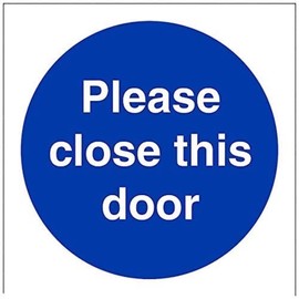 V Safety 18009AF-R Please Close This Door Mandatory Sign - Square - 100mm x 100mm - 1mm Rigid Plastic, Blue