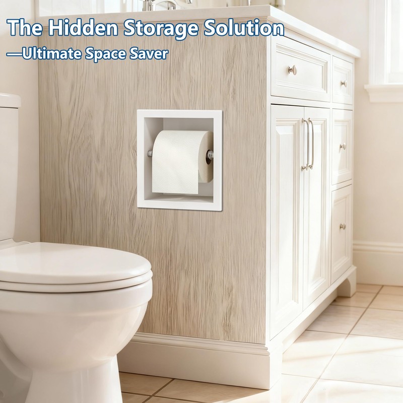 White Recessed Toilet Paper Holder,for Standard/Mega Roll