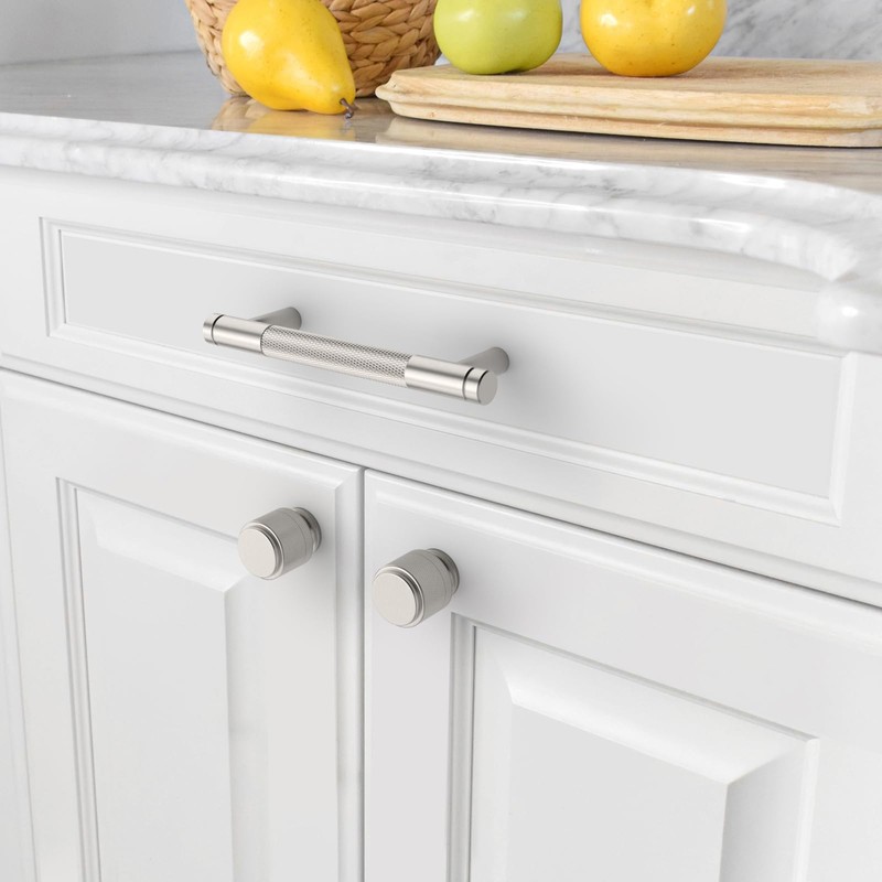 Amerdeco 10 Pack Brushed Satin Nickel Knurled Cabinet Pulls 96mm