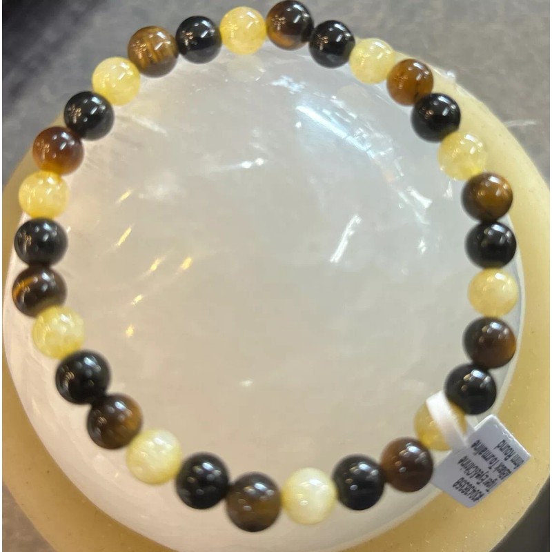 Unbranded Tiger Eye, Citrine And Black Tourmaline 6 Mm Bracelet