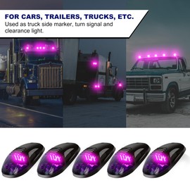 AOXLFU 5 Pack Purple Cab Lights,16 LED 12V Top Marker Clearance Light with Smoke Finish for Roof and Running, Compatible with Dodge Ram 1500 2500 3500 4500 5500 2003-2018 Pickup Trucks