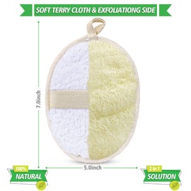 3 Packs Exfoliating Loofah Sponge Pads,Large 5”x 7”-100% Natural Luffa and Terry Cloth Materials,Premium Loofa Sponge Scrubber Body Glove Close Skin for Men and Women,Perfect for Bath Spa and Shower