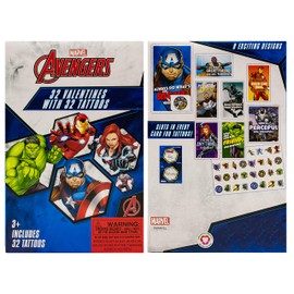 International Greetings 32 Count School Valentines Day Illustrated Cards with Matching Stickers or Tattoos (Avengers)