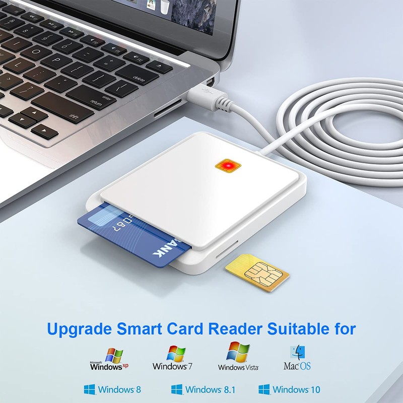 White USB Smart Card Reader, CAC ID Card Reader, SIM