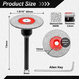 FOCSTOL Mini Diamond Engraving Saw Blade - 5pcs 1-9/16 Inch(40mm) Cutting Disc with 1/4 Inch(6mm) Round Shank for Marble Granite Artificial Stone Porcelain Tile Ceramic