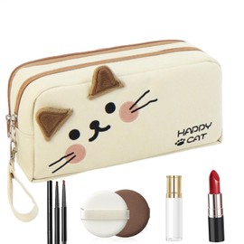 Generic Cute Cat Pencil Case - Embroidered Cat Design, Double Zipper, Oxford Cloth, 22x7x10cm