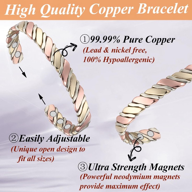 Cigmag Lymphatic Drainage Copper Bracelet for Women 99% Solid Pure