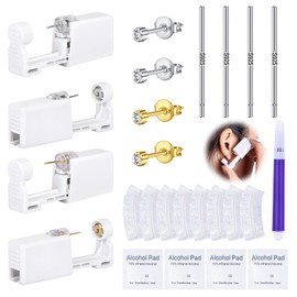 DJCIW 21PCS Ear Piercing Kit,Disposable Ear Piercing Gun Kit with 4 Pcs Self Piercing Gun and Bult-in in Stainless Steel Silver Gold Ear Stud 5mm CZ,S925 Ear SticksFor Ear Piercing