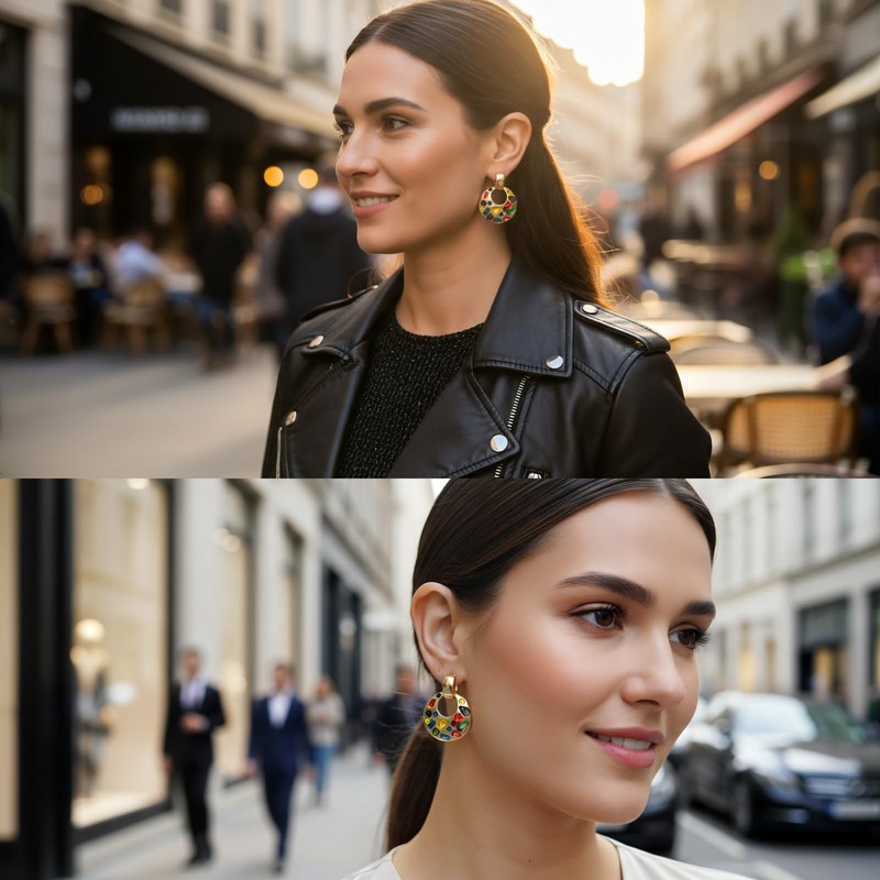UPOWKA Multicolor Crystal Chunky Dangle Door Knocker Earrings,Statement Fashion Jewelry
