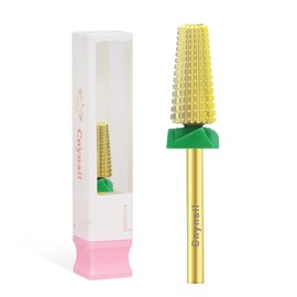 Cnynail 5 in 1 Nail Drill Bit, Tungsten Carbide Multi-Function Bit for Acrylic Nails, Hard Gels, Cuticles Removal, 3/32" Shank, Two-Way Rotation for Left & Right-Handed Use (C Grit, Gold)