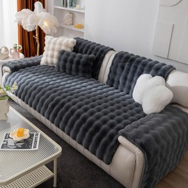 vctops Luxury Thick Faux Fur Plush Couch Cover Ultra Soft Anti-Slip Sofa Cover Fluffy Furry Sofa Slipcover Washable Furniture Protector for Kids Dogs Cats Pet (Dark Grey,36"x70")
