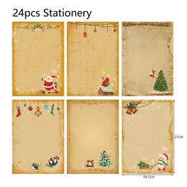 Christmas Writing Paper with Envelope Set, 24 Pieces Christmas Writing Paper with 12 Envelopes, Christmas Cards, Folding Cards, Christmas Greetings Cards, Blank Greeting Cards