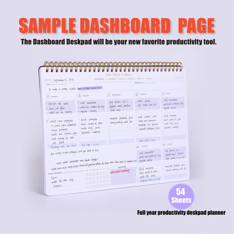 Weekly Planner Notepad-Minimalist 7-Day To Do List, 54 Sheets Dashboard
