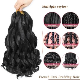 French Curl Braiding Hair 20 Inch 8 Packs Curly Braiding Hair Pre Stretched French Curls Braiding Extension Curl Crochet Braids Spiral Extensions (1B#, 20 Inch (Pack of 8))