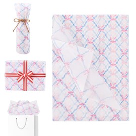 20 Sheets Pink Bow Tissue Paper, 50× 35 cm Tissue Wrapping Paper for Crafts Birthday Wedding Valentines Gift Packaging(Pink-01)