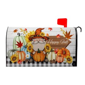 Autumn Fall Thanksgiving Mailbox Covers Gnome Pumpkin Harvest Maple Leaves Mailbox Post Cover Letter Box for Garden Standard Size 21x18 in for Yard Home Decor