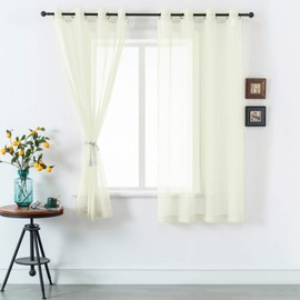 DUALIFE 63 Inch Length Curtain Drapes for Bedroom Grommet Light Filtering Semi Sheer Farmhouse Style Living Room Curtains 2 Panels 52X63 Inches Cream Beige