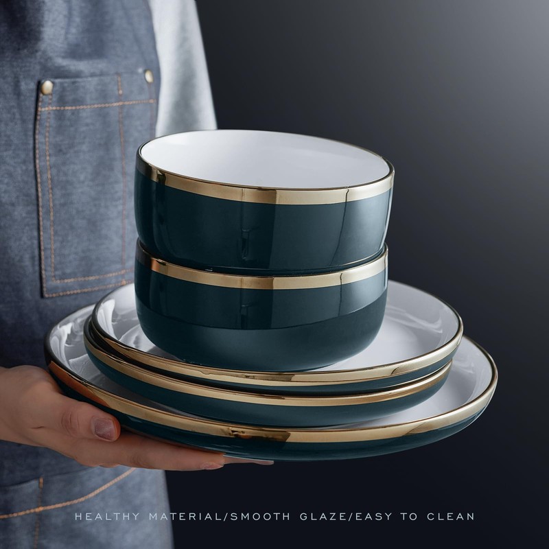 Pokini Porcelain Dinnerware Sets, 12 Piece Luxury China Plates and