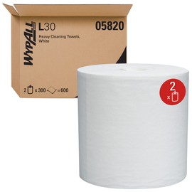 WypAll General Clean L30 Heavy Duty Cleaning Towels (05820), Strong and Soft Wipes, Center-Pull Rolls, White, 300 Sheets / Roll, 2 Rolls / Case, 600 Wipes / Case