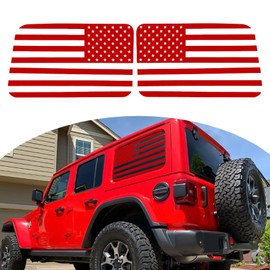 x xotic tech American Flag Rear Side Window Decal Sticker Compatible with Jeep Wrangler JL JLU 2018-up 4 Door, Pre-Cut Vinyl Back Window Glass USA Flag Sticker Exterior Accessories (2Pcs, Red)