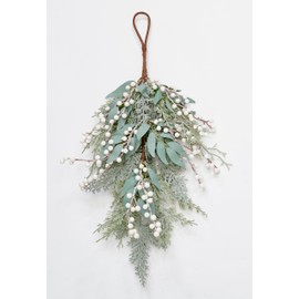 Worth Imports 24" Artificial Christmas White Berry and Leaf Teardrop Swag