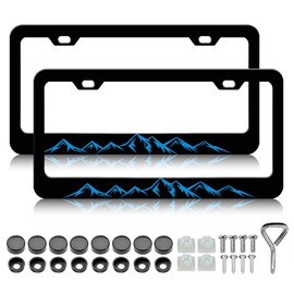 HCSS 2PCS Mountain License Plate Frames, Blue Mountains Raised Aluminum Metal License Plate Holder Covers Car Accessory, Rust-Proof Waterproof Car Decorative Tag Frames for Standard US 12x6 Inch