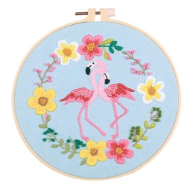 YEESAM ART Embroidery Starter Kit with Flamingos Mate and Flowers Wreath Patterns, Full Set DIY Embroidery Cross Stitch Kits for Adults Beginners Needlework Sewing