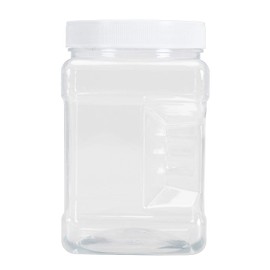 LAWEI 6 Pack Square Plastic Jars with Lids - 30 Oz Clear Rectangular 4-Cup Containers with Easy Grip Handles…