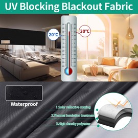 HuiCloud 100% Blackout Blind,300 x 145 CM Stick on Blackout Blinds for Windows,No Drill Portable Temporary Fits Any Size Blackout Blinds with 30Pcs Hook and Loop Tapes for Bedroom Loft Car Travel
