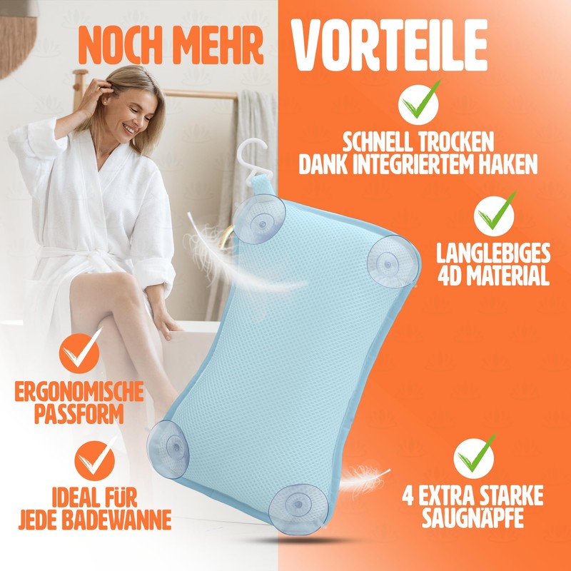 BadLiebe Bath Pillow Blue - Tested Quality - Includes 4