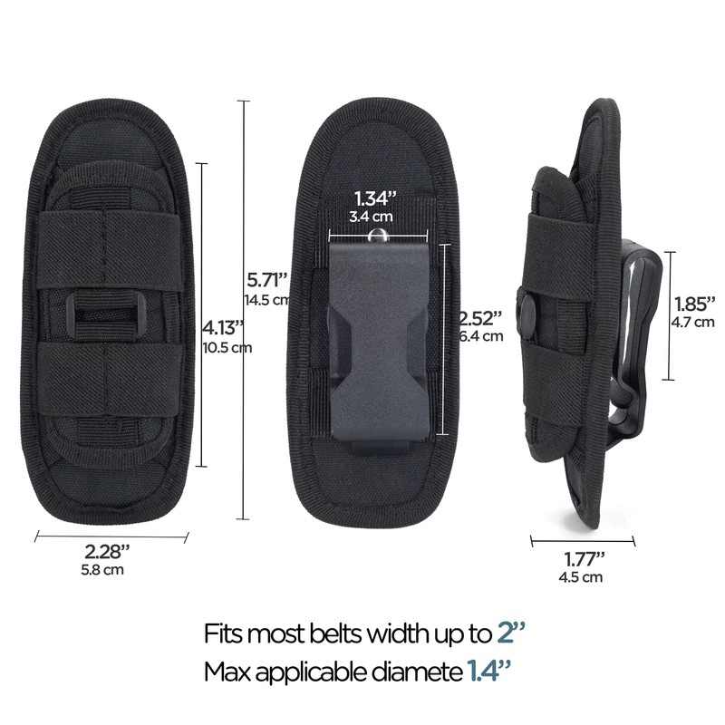 INGIDO Tactical Flashlight Pouch Holster, with 360 Degree Carabiner Reel