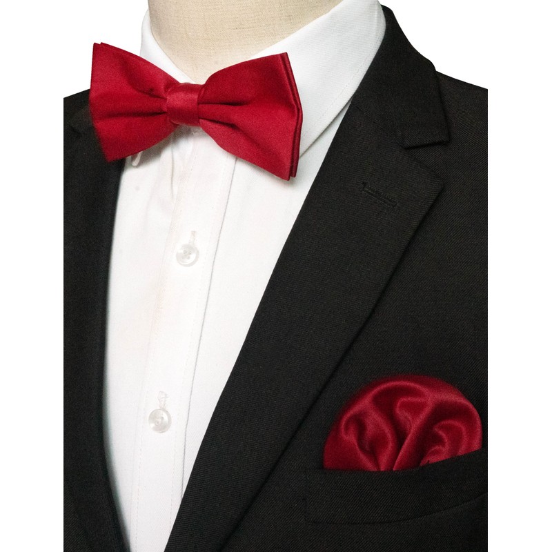 RBOCOTT Burgundy Bow Tie Bowtie and Pocket Square Set for