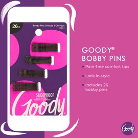 GOODY Goody Styling Hair Bobby Pins - 26 Count, Black - Slideproof and Lock-In Place - Suitable for All Hair Types - Pain-Free Hair Accessories for Women and Girls - All Day Comfort