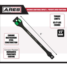ARES 70366 - 65 Foot/Pound Torque Limiting Extension Bar - Chrome Moly 1/2-Inch Drive 8-Inch Long Impact Grade Bar - Flex Action Prevents Over-Tightening - Color Coded for Easy Identification