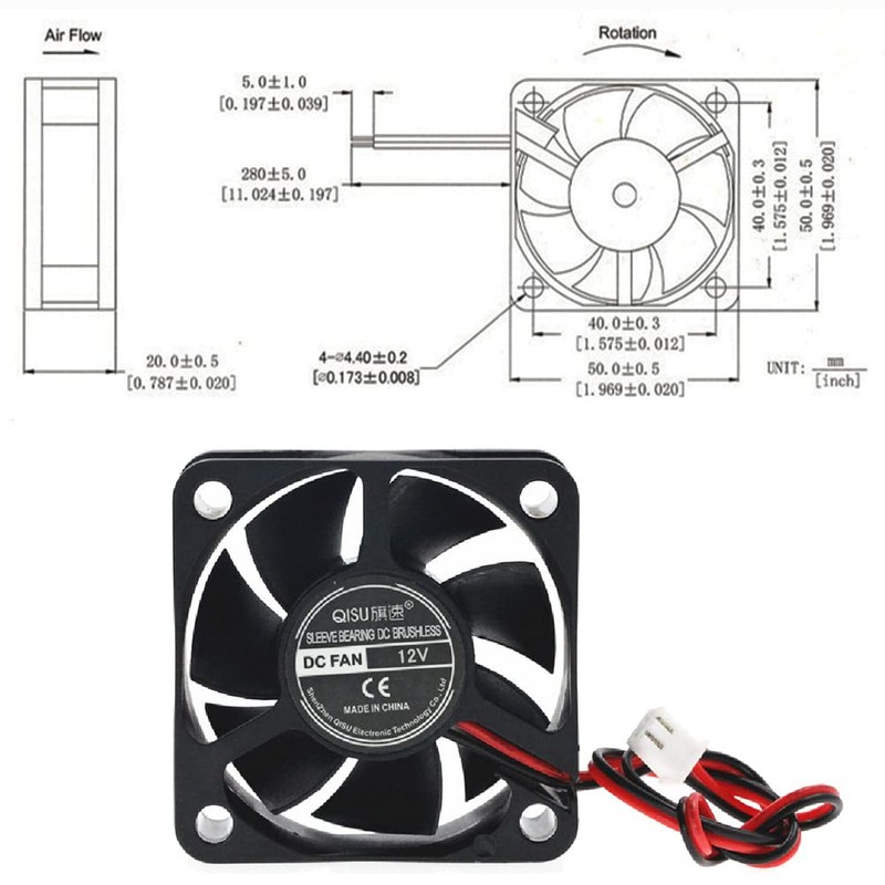 PENGLIN 2PCS Cooling Fan 5020 12V Sleeve Bearing Fan 3D