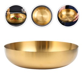 Hemoton Stainless Steel Mixing Bowl 9.4inch Pasta Plates Bowl Japanese Ramen Noodle Bowl Gold Metal Soup Bowl Salad Serving Bowl for Fruit Udon Soba Pho Asian Noodles