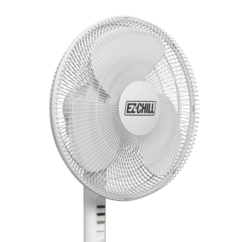 EZ-CHILL 16” Oscillating Pedestal Fan, 3-speed Options, 90-Degree Oscillating Head,