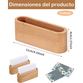 Porta Tarjetas de Presentacion, Set de 3 en Madera de Nogal, 110 x 40 mm, Ideal para Oficina, Recepcion y Eventos, Organizador Elegante para Tarjetas de Visita