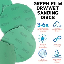 LotFancy 6 Inch PSA Sanding Discs with Tabs, 30PCS 400 600 800 1000 1500 2000 Grit Self Adhesive Wet Dry Green Film Sandpaper Assortment, Random Orbital Sander Fine Grit Sand Paper