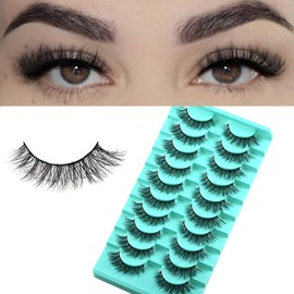 APCYUST Natural Lashes Wispy Eyelashes Fluffy Mink Lashes Naturl Look Small Strip Eyelash 10 Pairs Short Lashes Pack Lightweight Cat Eye Lash Strips Set Soft Fake Eyelash (Flare Lash | 8-14mm)