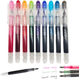9pcs Disposable Fountain Pens Set, Colored Ink Fountain Pens for Writing, Smooth Writing Multicolor Art Supplies for Sketching, Journaling, Calligraphy and Doodling, 9 Basic Colors.