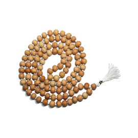 IS4A 8MM TULSI HOLY BASIL PRAYER BEADS JAPA MALA NECKLACE HAND KNOTTED. KARMA (108+1) BEADS. BLESSED & ENERGIZED HINDU TIBETAN BUDDHIST SUBHA ROSARY (WHITE TESSEL)