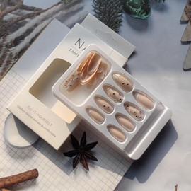 White Press on Nails Almond Fake Nails Geometry Fake Nails with Designs Glossy French Tip Nails Press on Acylic Nails Line False Nails Rhinestone Glue on Nails Acrylic Full Cover Gel Press-On Nail Kit