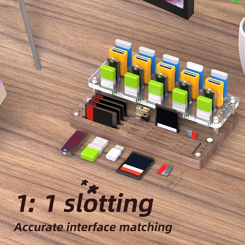 USB Organizer,40-Slots Wooden USB Flash Drive Case | TF Cards