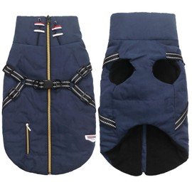 Ctomche Waterproof Windproof Dog Coat Cold Weather Fleece Vest Soft and Warm,Dog Jacket Coat Sweater with Zipper Closure and Leash Ring.fit for Small Medium Dogs Navy-S