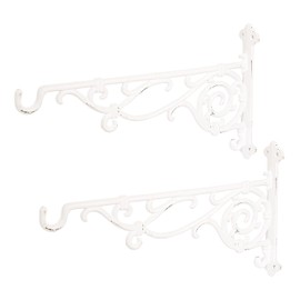 Sungmor Cast Iron Hanging Plant Bracket, 16.5" Large Outdoor Wall Plant Hangers, 2pcs White Heavy Duty Hanging Basket Hooks, Decorative Hooks for Flower Pot, Lantern, Wind Chime, Hummingbird Feeder