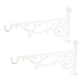 Sungmor Cast Iron Hanging Plant Bracket, 16.5" Large Outdoor Wall Plant Hangers, 2pcs White Heavy Duty Hanging Basket Hooks, Decorative Hooks for Flower Pot, Lantern, Wind Chime, Hummingbird Feeder