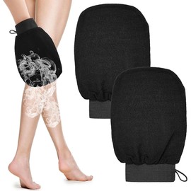 Peeling-Handschuhe, 2 Stück Peelinghandschuh für Bad, Peeling Handschuh Körperpeeling, Abgestorbene Haut Entferner für Damen und Herren, exfoliating glove, body scrub, Schwarz